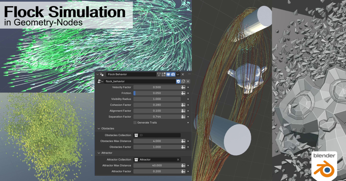 Read more about the article Visualize Flocks of Objects With This Blender Geometry Nodes Setup