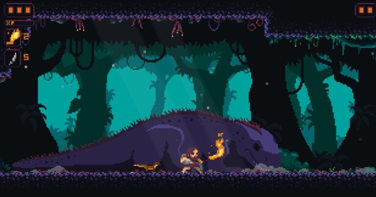 Read more about the article Try the Demo of This Metroidvania Where Dinos Meet Aliens