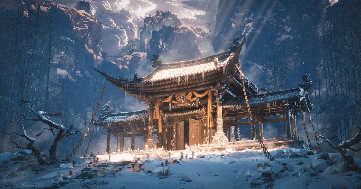 Read more about the article Stunning Landscape with Chinese Temple in Snowy Mountains Made with UE5